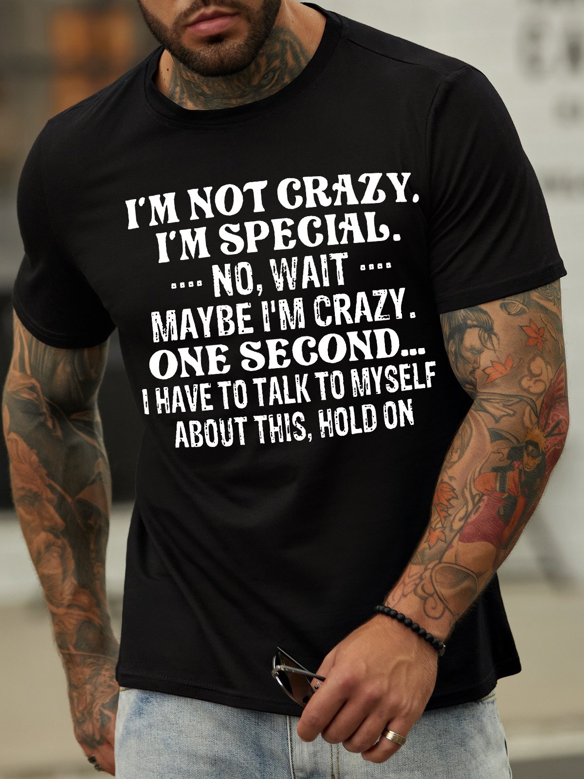 Men's I Am Not Crazy I Am Special No Wait Funny Graphic Print Text Letters Cotton Casual T-Shirt