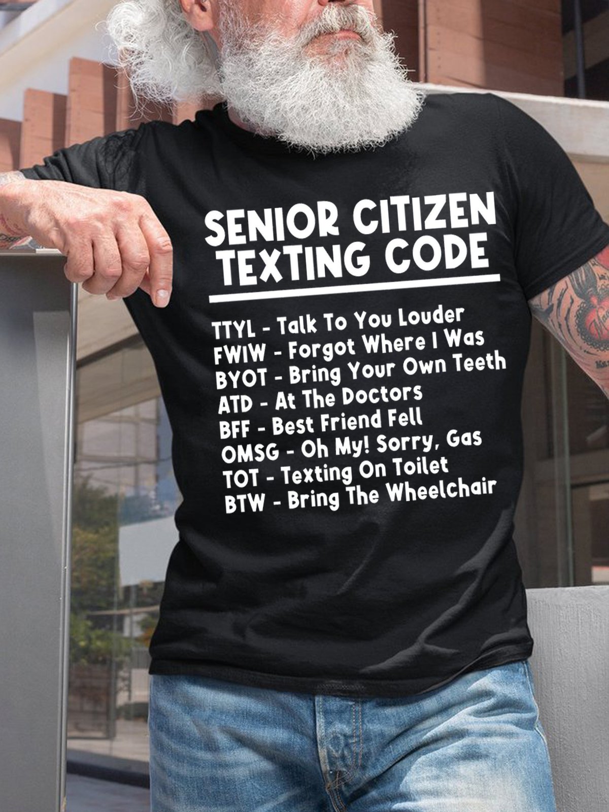 Men's Senior Citizen Texting Code Funny Graphic Print Cotton Casual Crew Neck Text Letters T-Shirt