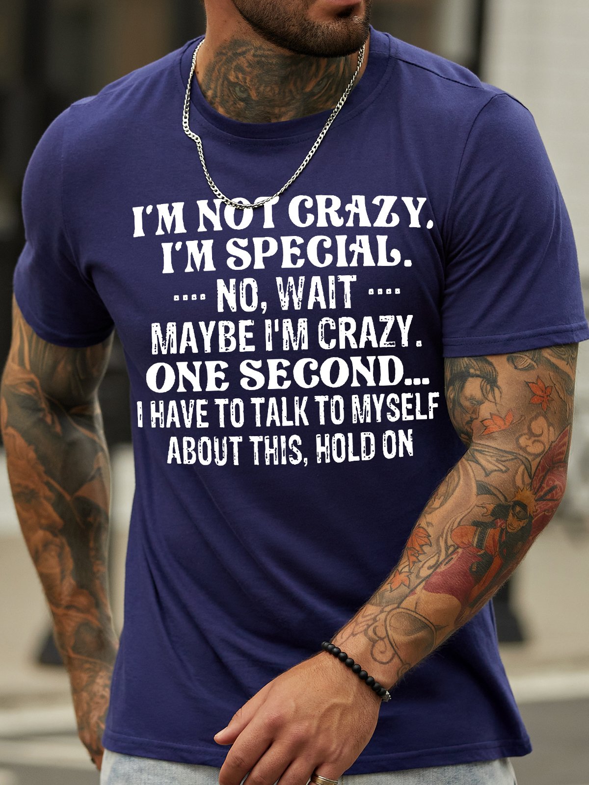 Men's I Am Not Crazy I Am Special No Wait Funny Graphic Print Text Letters Cotton Casual T-Shirt