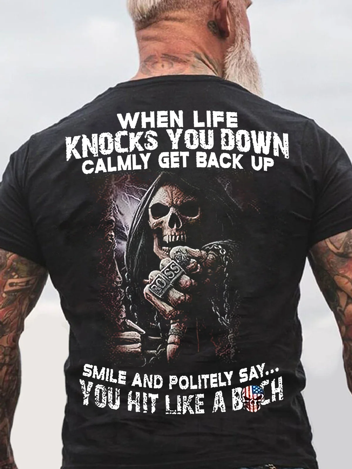 Men's When Life Knocks You Down Calmly Get Back Up American Flag Skull ...