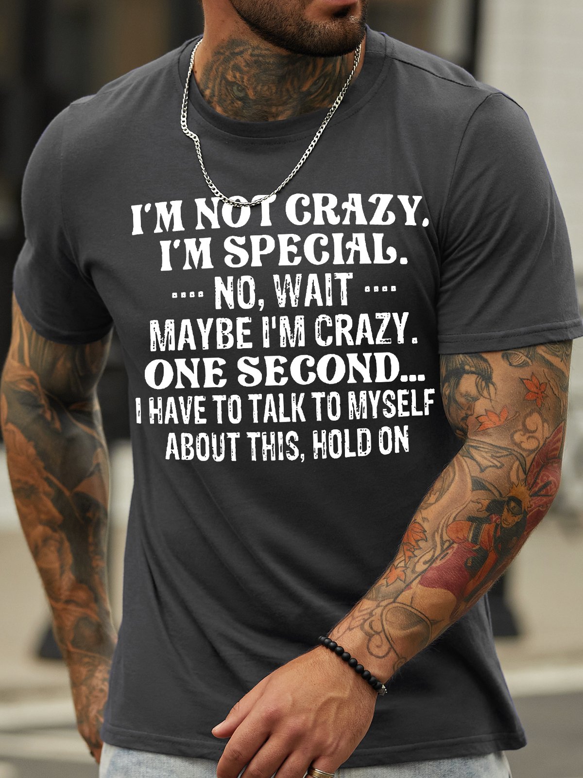 Men's I Am Not Crazy I Am Special No Wait Funny Graphic Print Text Letters Cotton Casual T-Shirt