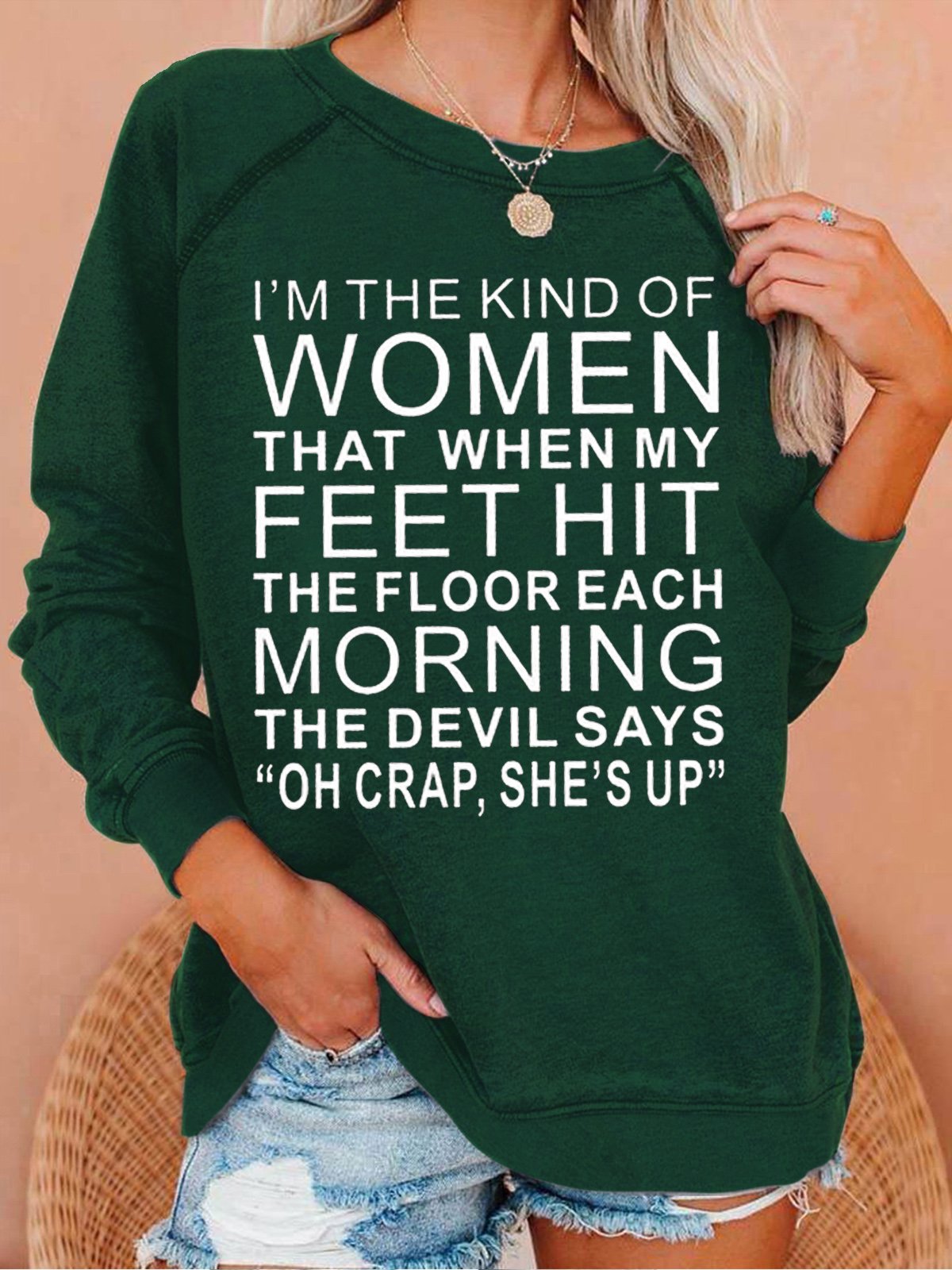 Women's Funny Cute She's up  Saying Casual Crew Neck Sweatshirt