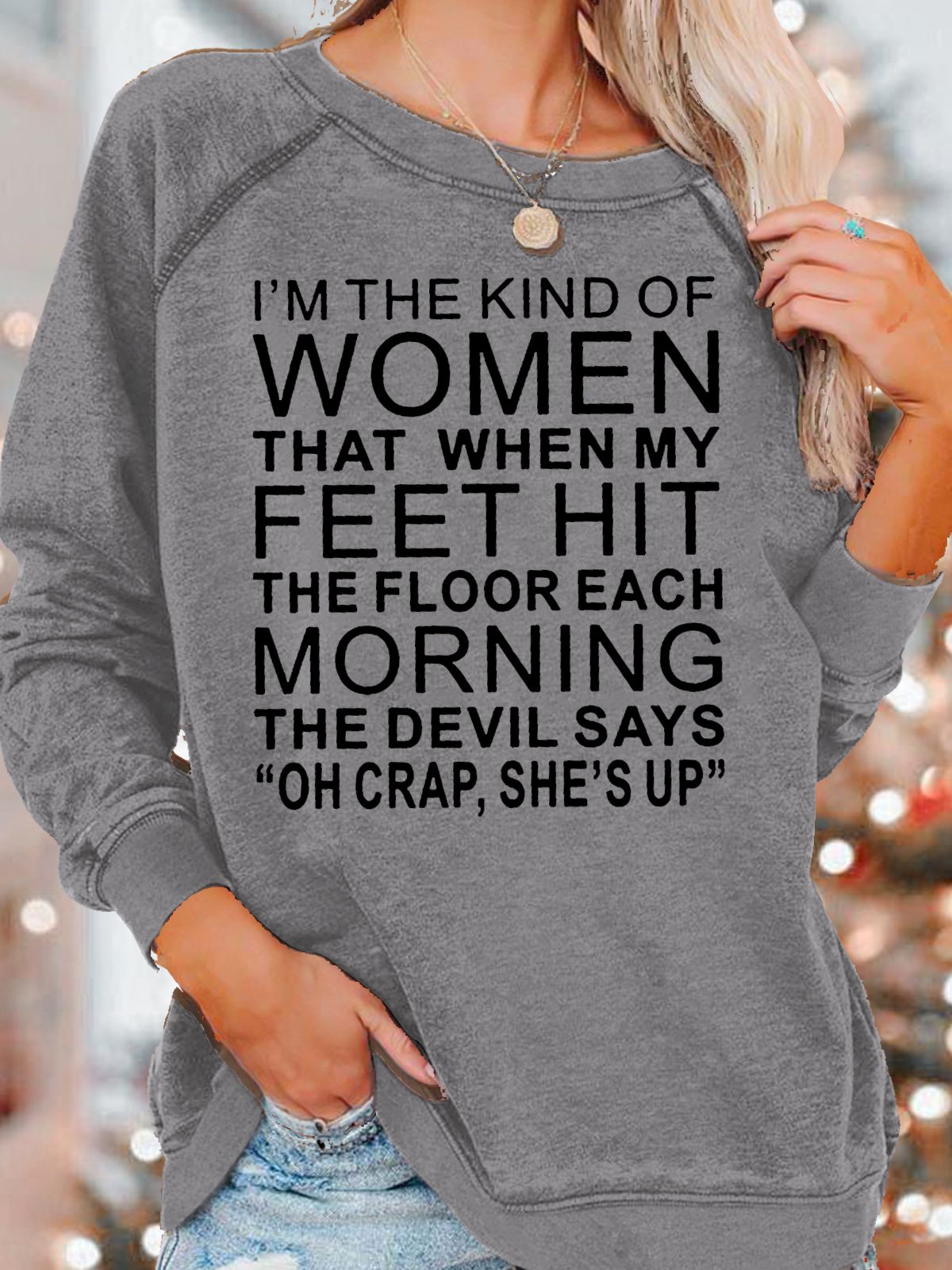 Women's Funny Cute She's up  Saying Casual Crew Neck Sweatshirt