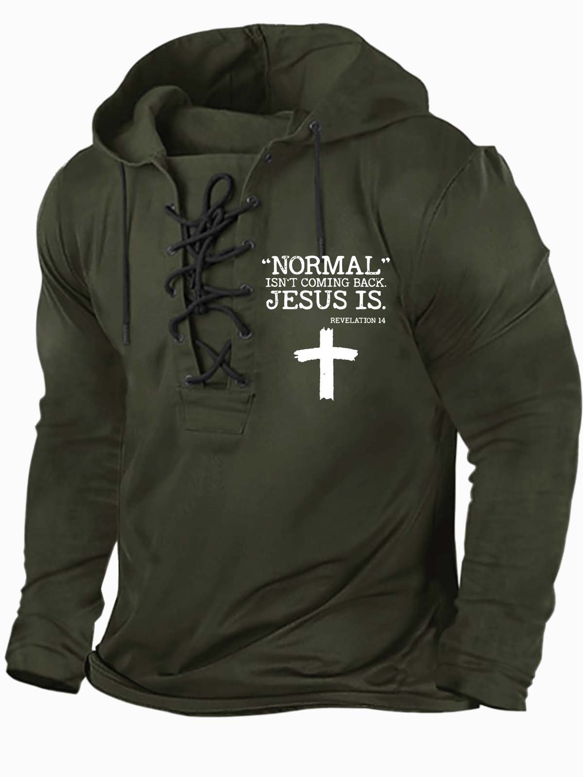 Men Normal Isn’t Coming Back Jesus Is Text Letters Regular Fit Hoodie Sweatshirt