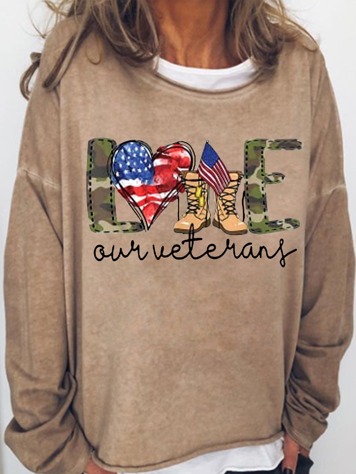 Women's Love Our Veterans US Military Gifts Casual Letters Sweatshirt