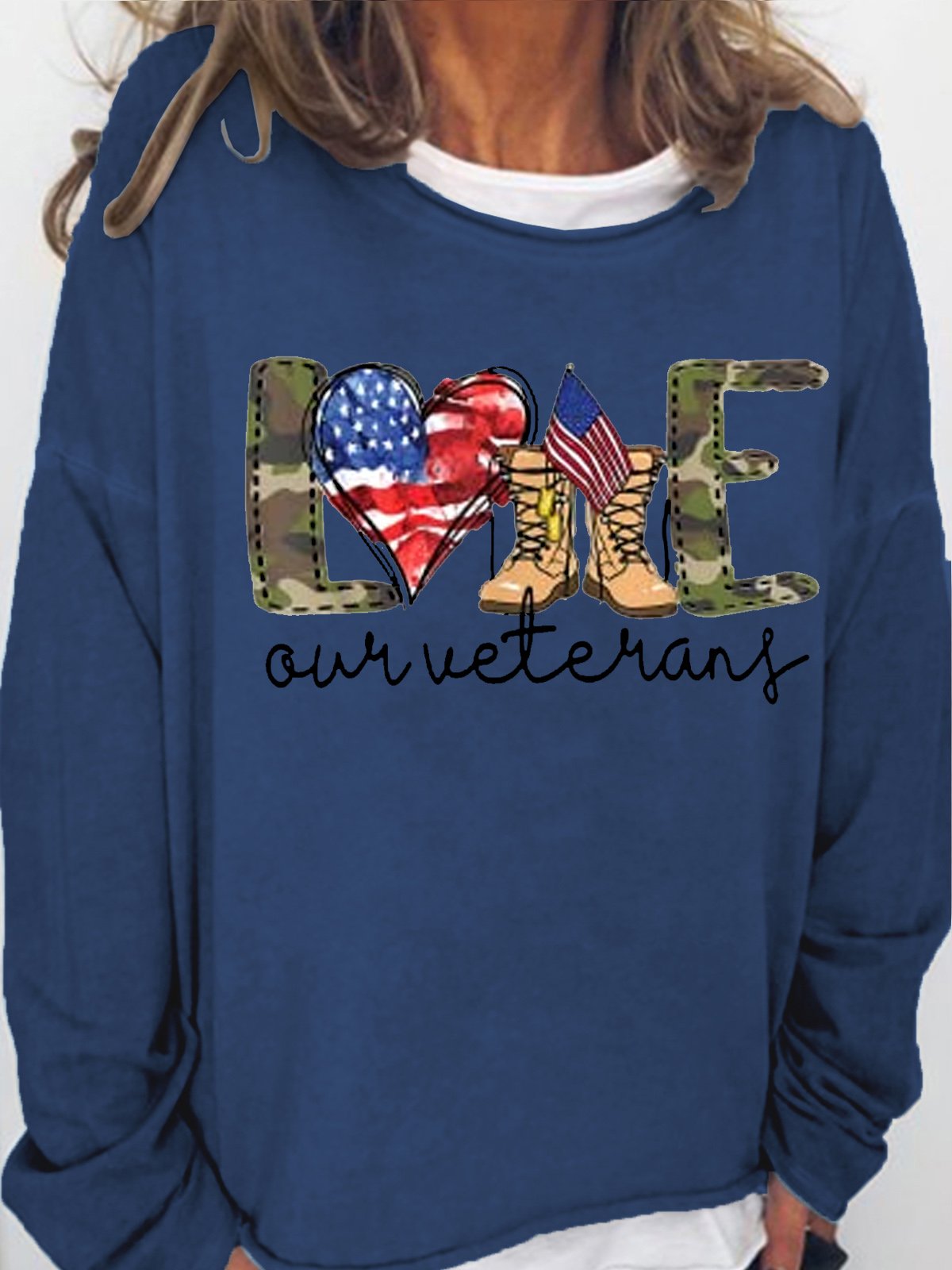 Women's Love Our Veterans US Military Gifts Casual Letters Sweatshirt