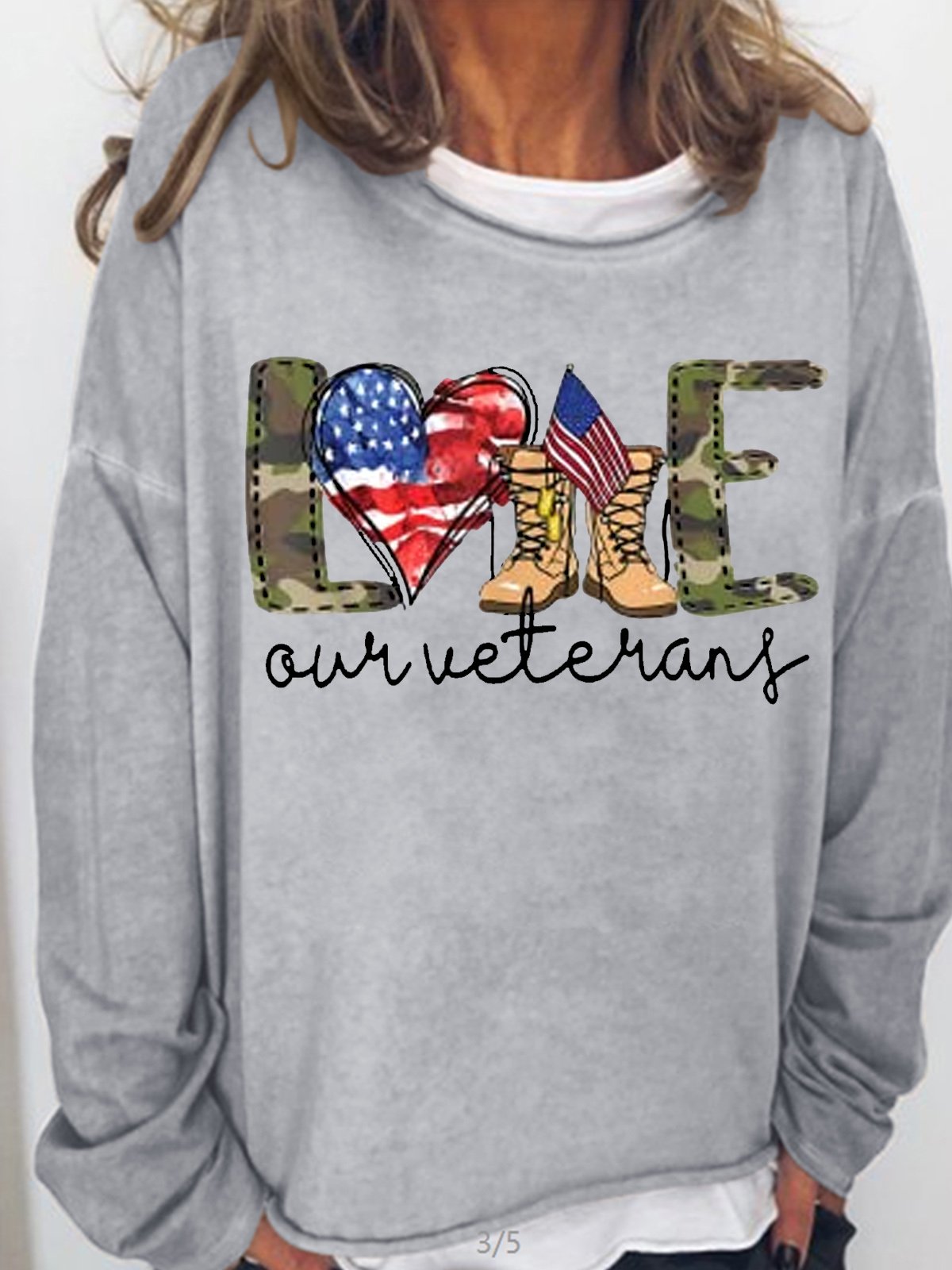 Women's Love Our Veterans US Military Gifts Casual Letters Sweatshirt