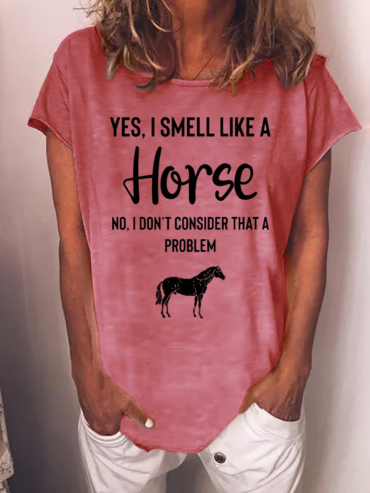 Women's Yes I Smell Like A Horse Animal Horse Loose Casual Cotton-Blend T-Shirt