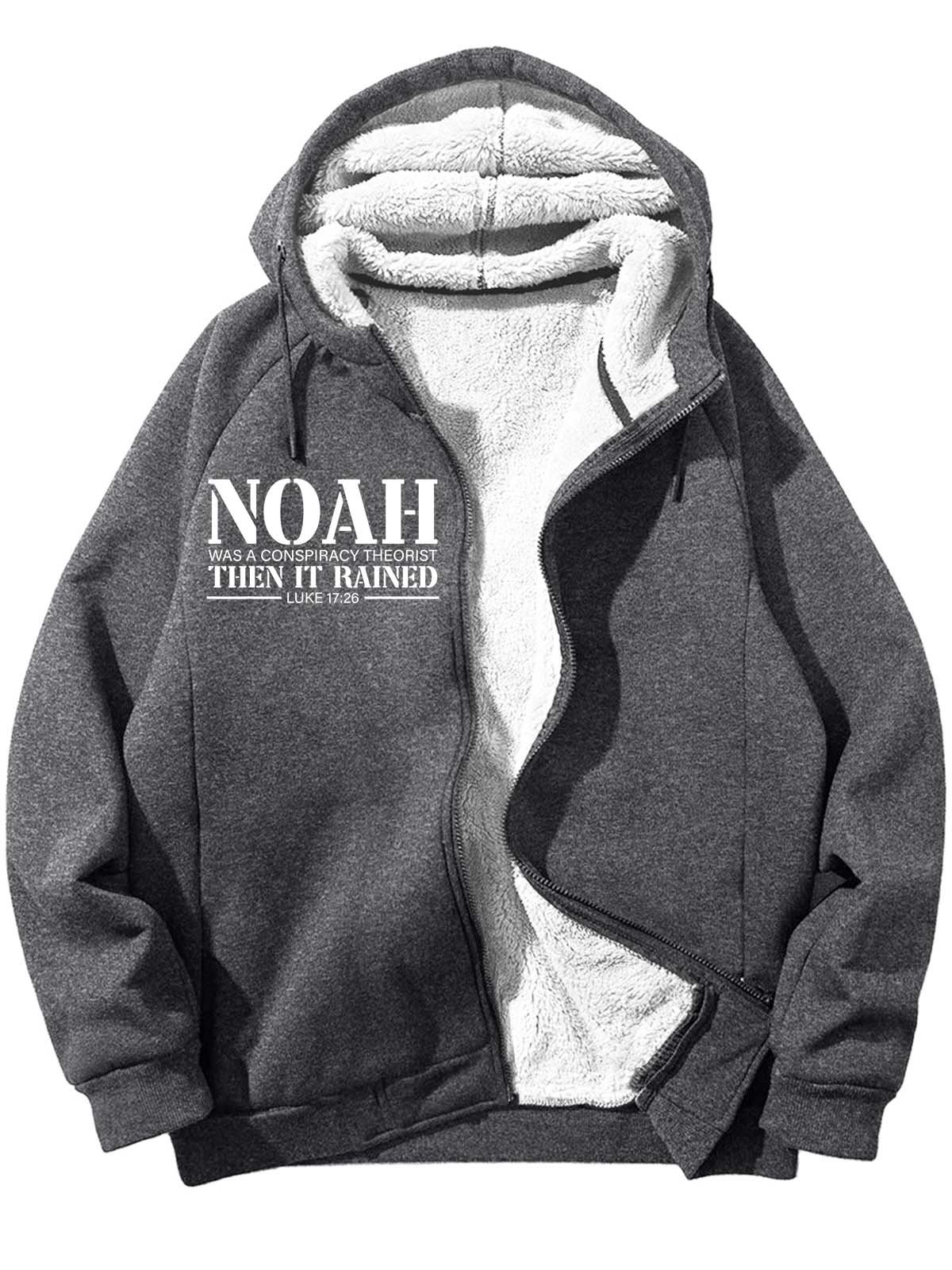 Men’s Noah Was A Conspiracy Thorist Then It Rained Text Letters Hoodie Casual Sweatshirt