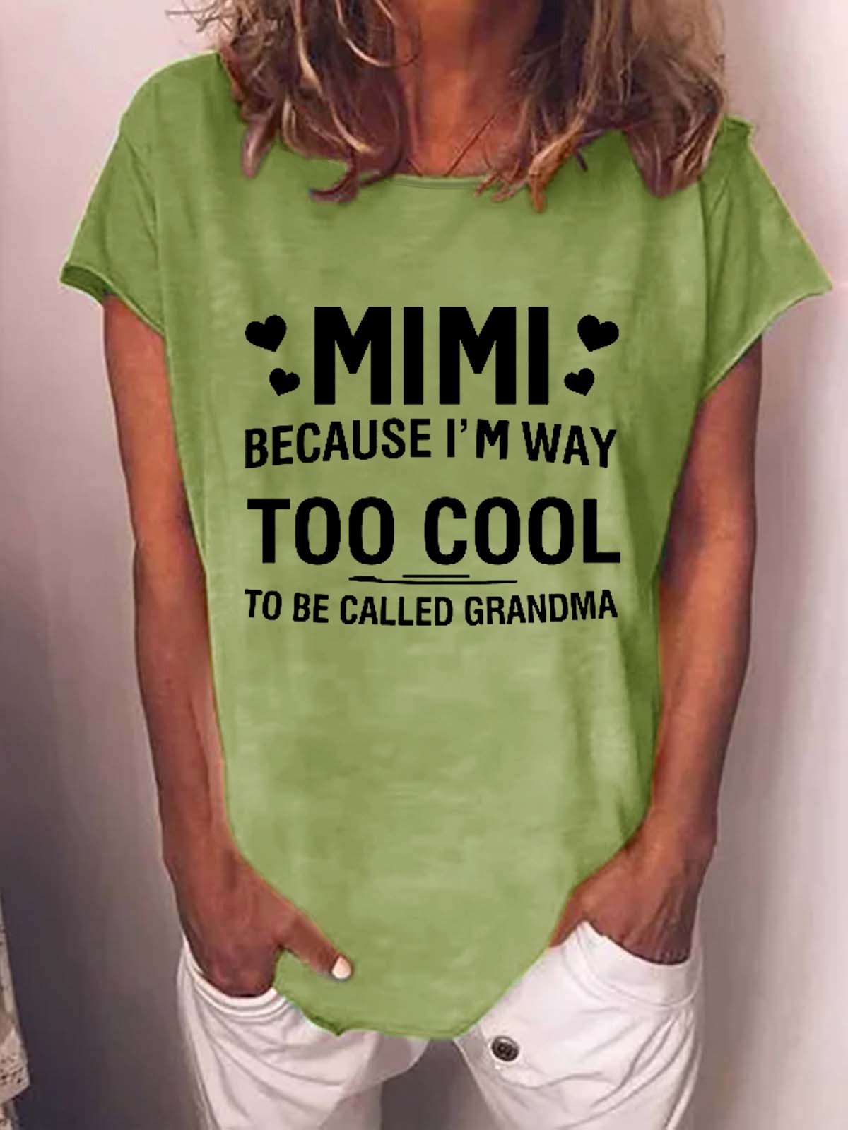 Women's MIMI Because I'M Way Too Cool To Be Called Grandma Funny Casual Cotton-Blend Crew Neck T-Shirt