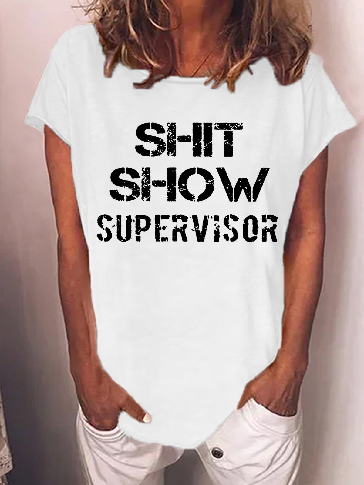 Women's Funny Word Shit Show Supervisor Loose Casual T-Shirt