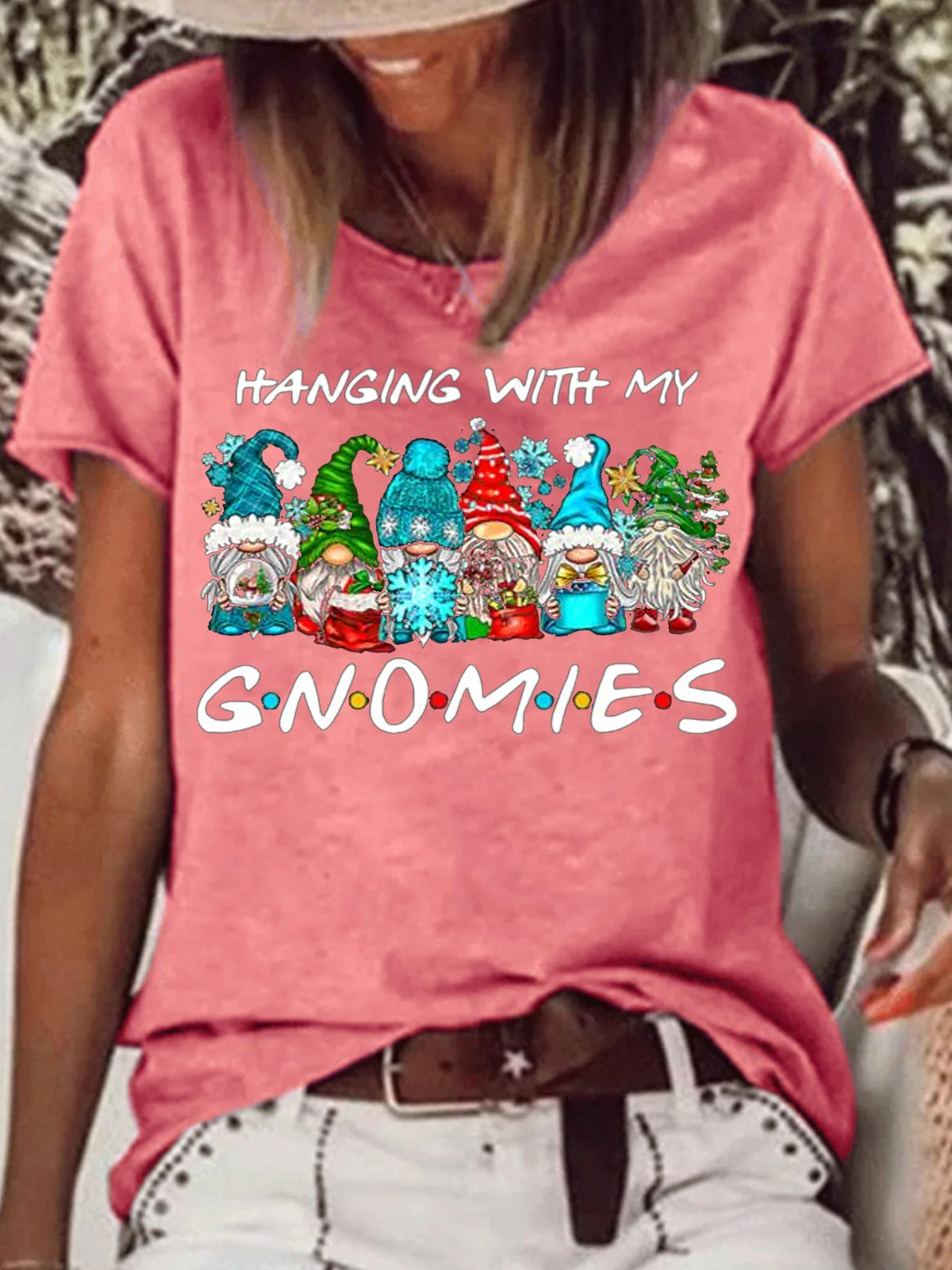 Women's Hanging With My Gnomies Christmas Shirt Gnome Christmas T-Shirt