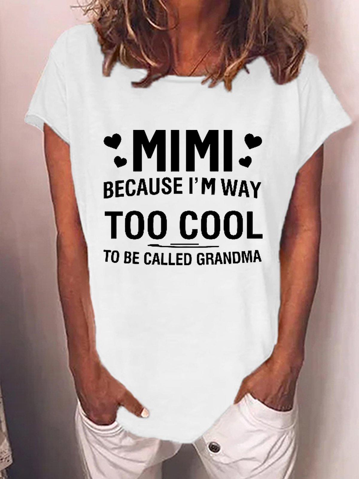 Women's MIMI Because I'M Way Too Cool To Be Called Grandma Funny Casual Cotton-Blend Crew Neck T-Shirt