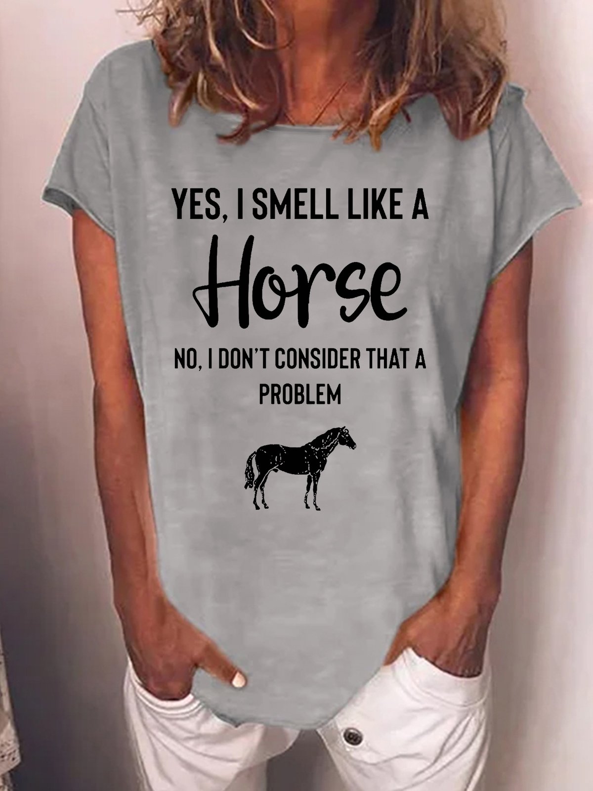 Women's Yes I Smell Like A Horse Animal Horse Loose Casual Cotton-Blend T-Shirt
