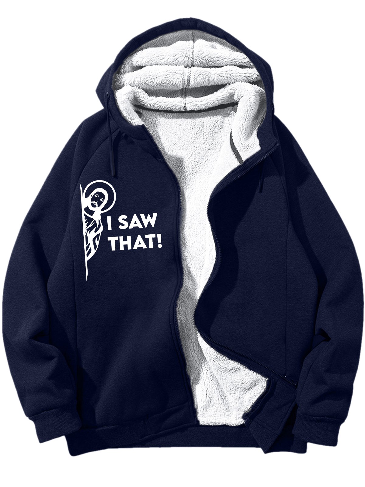 Men's I Saw That Religion Faith Funny Graphic Print Hoodie Zip Up Sweatshirt Warm Jacket With Fifties Fleece