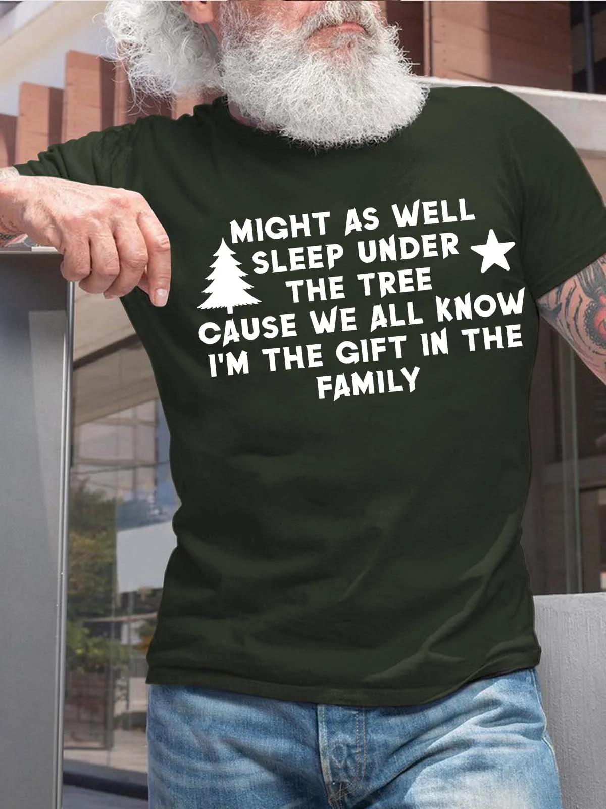 Men’s Might As Well Sleep Under The Tree Cause We All Know I’m The Gift In The Family Cotton Casual T-Shirt