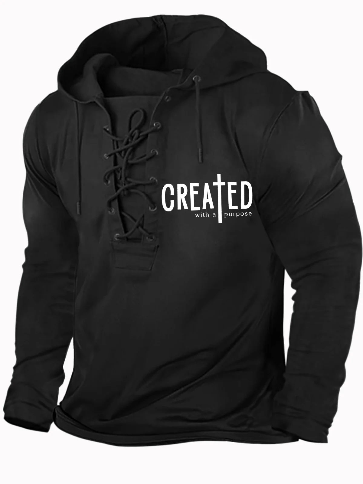 Men's Created With A Purpose Funny Graphic Printing Hoodie Regular Fit Text Letters Casual Sweatshirt