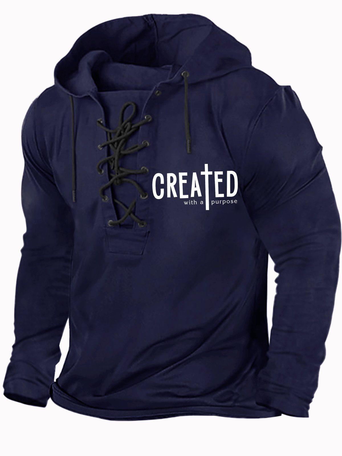 Men's Created With A Purpose Funny Graphic Printing Hoodie Regular Fit Text Letters Casual Sweatshirt