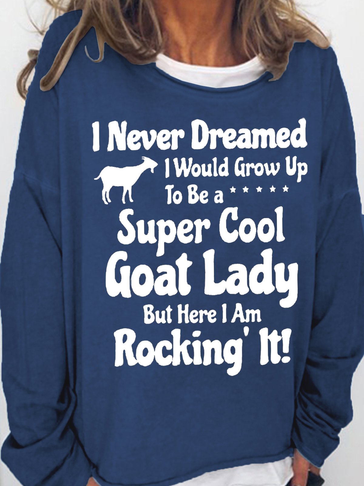 Women's Funny Cool Goat Lady Text Letters Loose Crew Neck Simple Sweatshirt