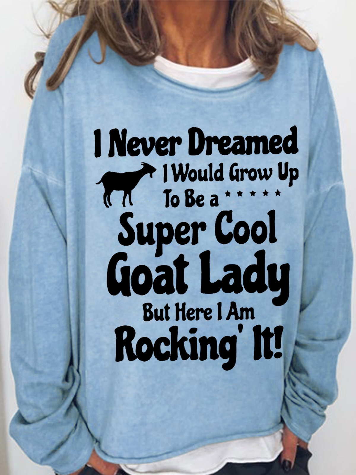 Women's Funny Cool Goat Lady Text Letters Loose Crew Neck Simple Sweatshirt