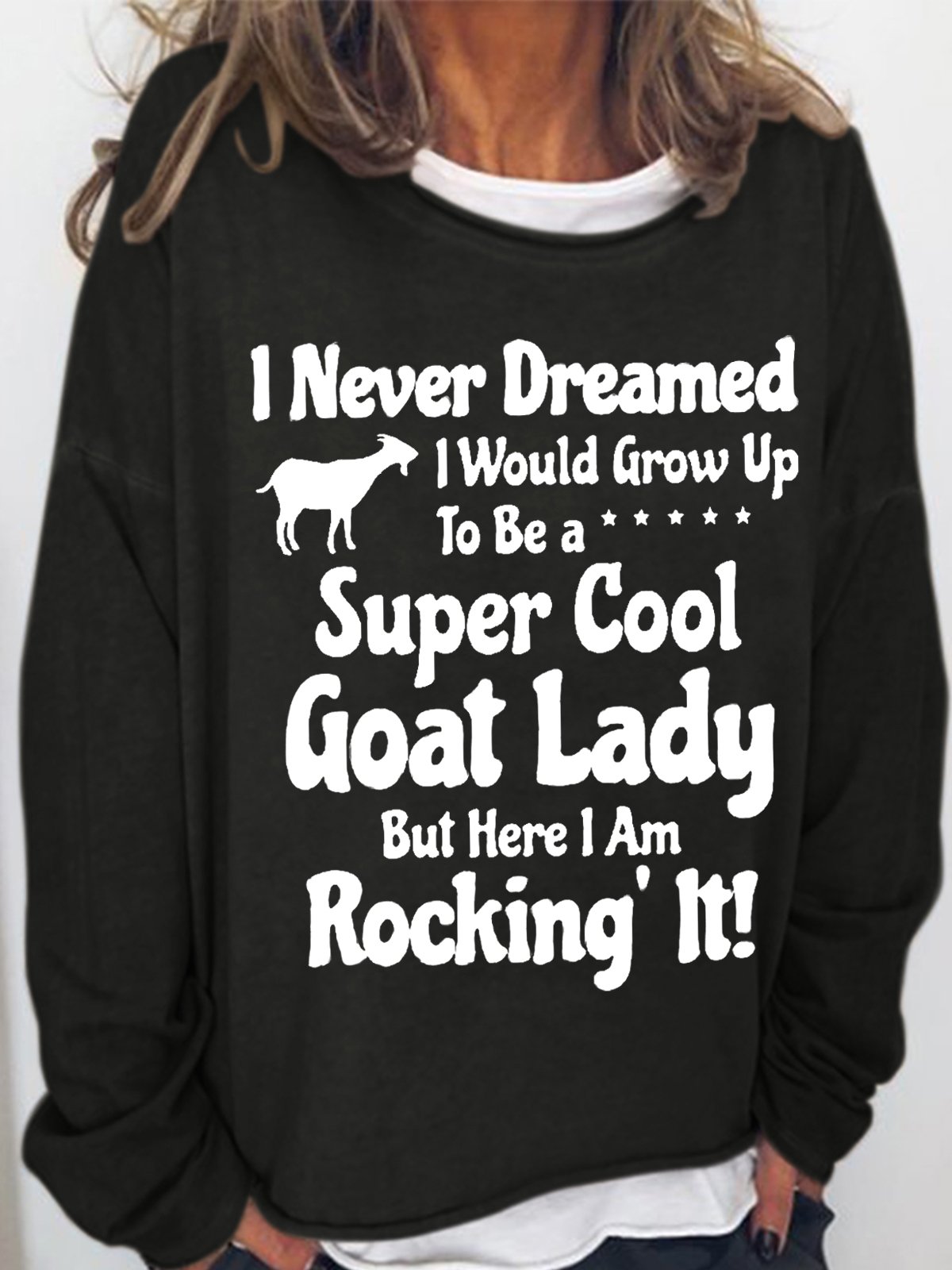 Women's Funny Cool Goat Lady Text Letters Loose Crew Neck Simple Sweatshirt