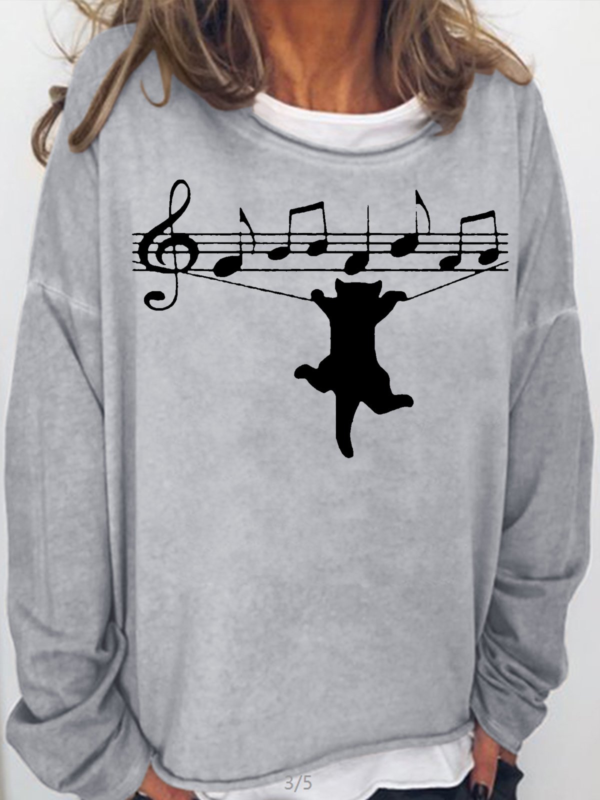 Women's Funny Cat Letters Casual Crew Neck Sweatshirt