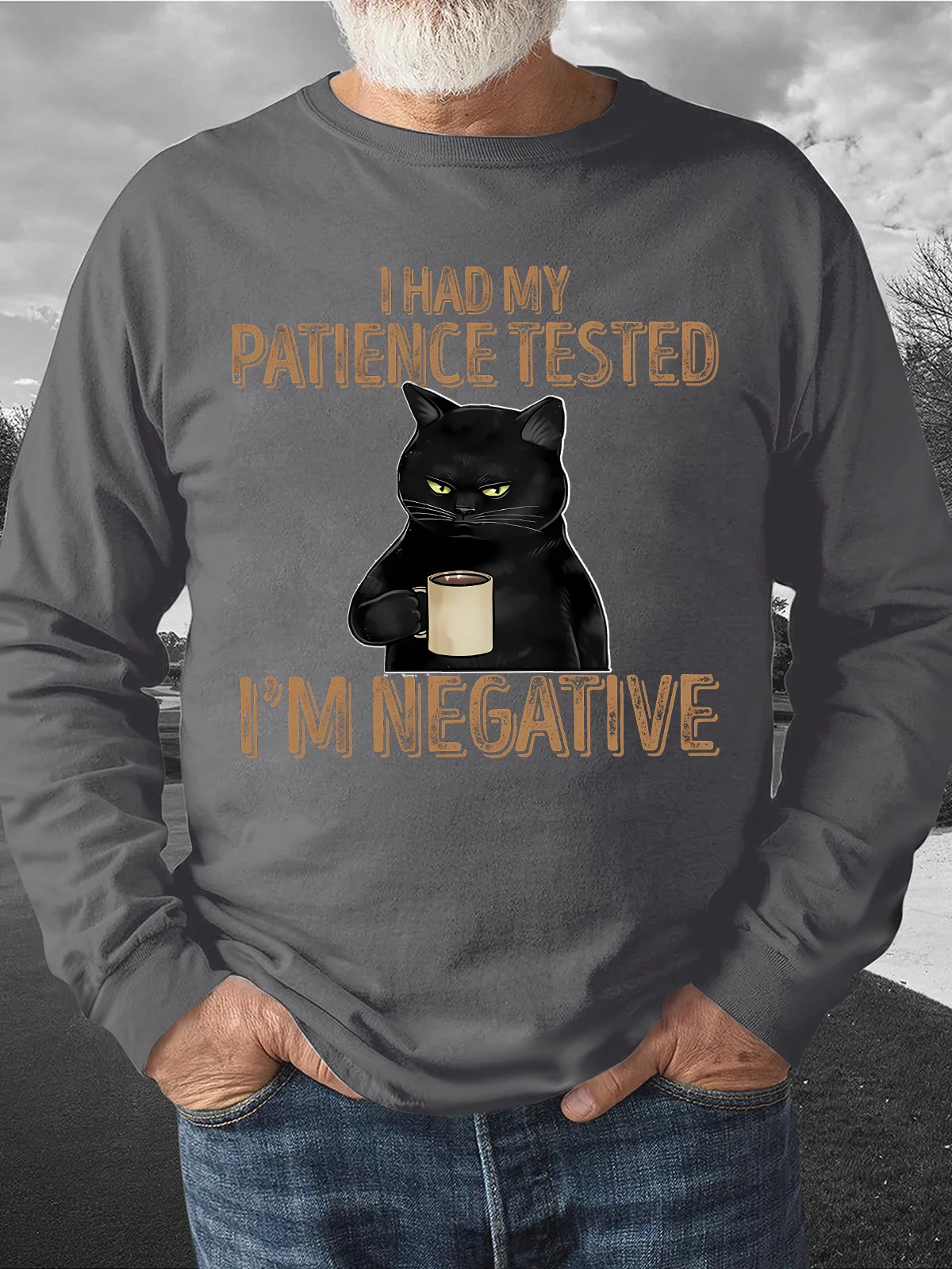 Men's I Had My Patience Tested I Am Negative Funny Graphic Printing Loose Cotton-Blend Casual Text Letters Sweatshirt