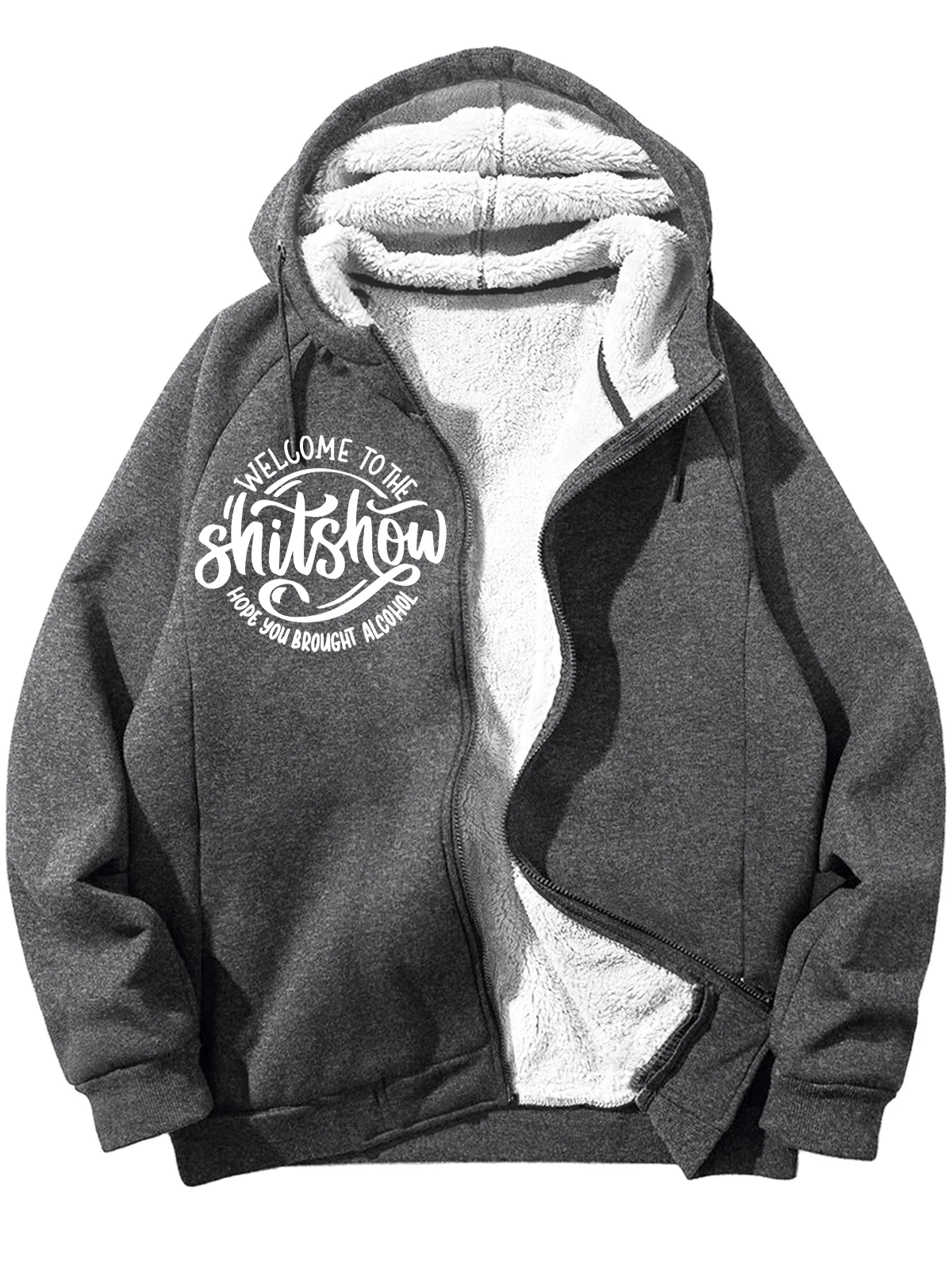 Men's Men's Welcome To The Shitshow Hope You Brought Alcohol Funny Graphic Printing Funny Dog Graphic Printing Hoodie Zip Up Sweatshirt Warm Jacket With Fifties Fleece