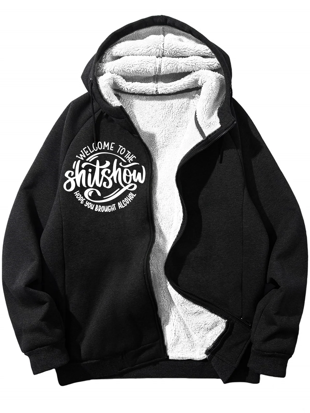 Men's Men's Welcome To The Shitshow Hope You Brought Alcohol Funny Graphic Printing Funny Dog Graphic Printing Hoodie Zip Up Sweatshirt Warm Jacket With Fifties Fleece