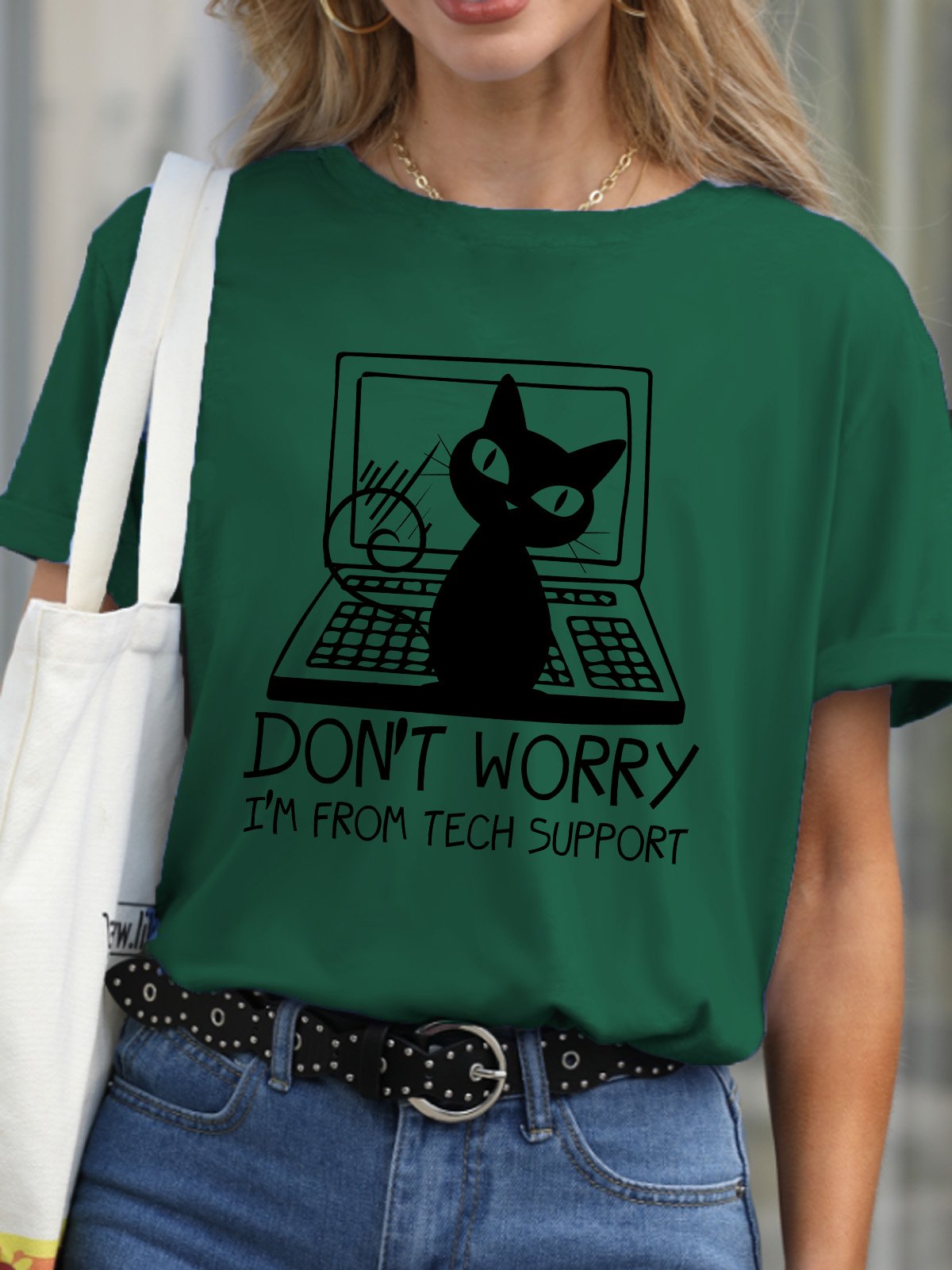 Lilicloth X Manikvskhan Cat Don't Worry I'm From Tech Support Womens T-Shirt