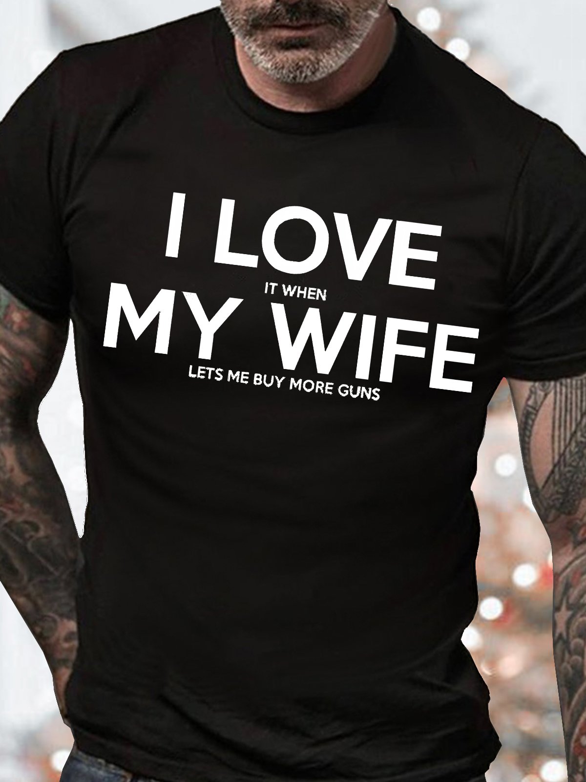 Men's I Love My Wife Funny Graphic Print Text Letters Cotton Crew Neck Casual T-Shirt