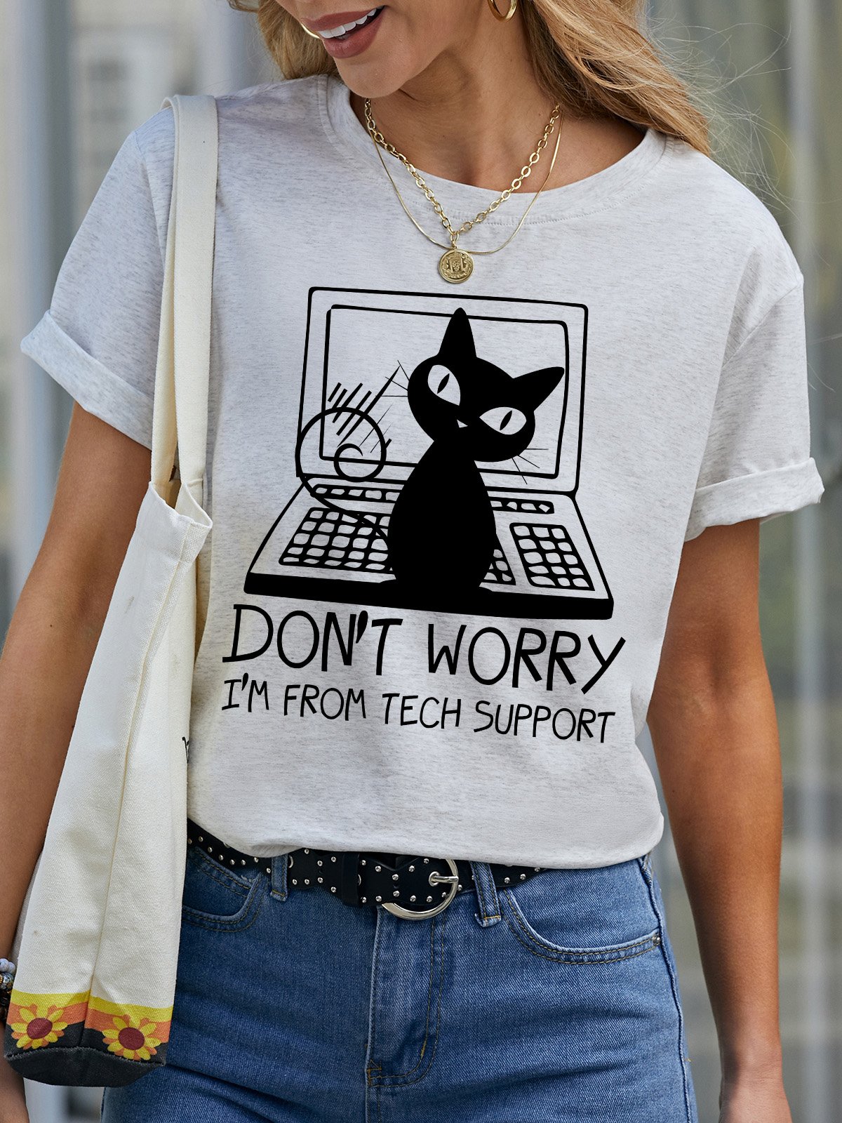 Lilicloth X Manikvskhan Cat Don't Worry I'm From Tech Support Womens T-Shirt