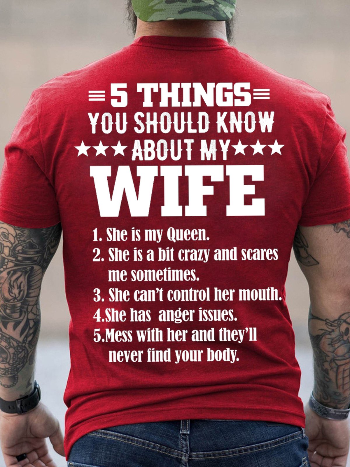 Men's 5 Things You Should Know About My Wife Funny Graphic Print Cotton Crew Neck Text Letters Casual T-Shirt