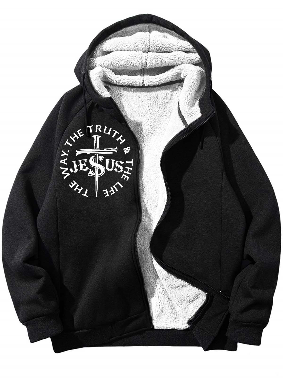 Men’s The Way The Truth The Life Jesus Text Letters Casual Loose Sweatshirt