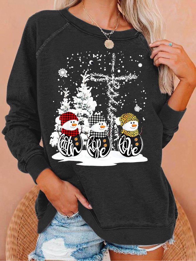 Womens Faith Hope Love Merry Christmas Snowman Jesus Sweatshirt