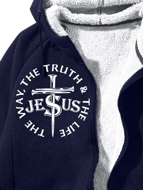 Men’s The Way The Truth The Life Jesus Text Letters Casual Loose Sweatshirt