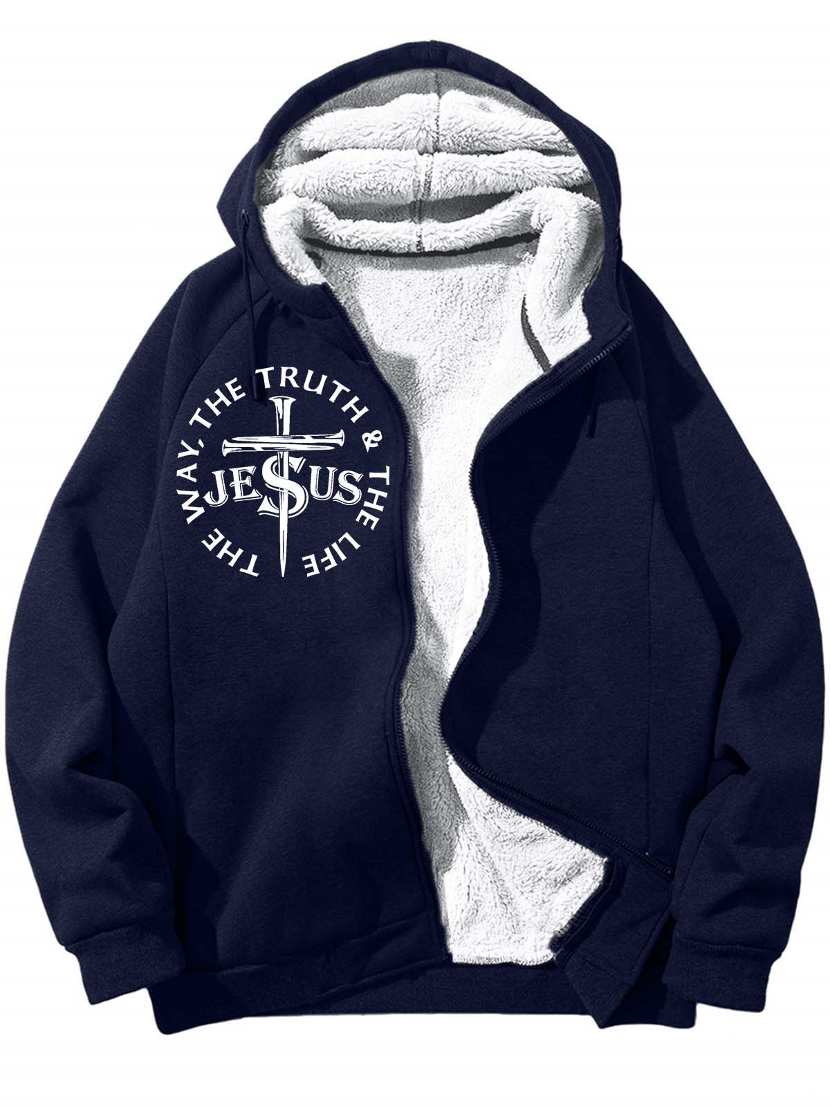 Men’s The Way The Truth The Life Jesus Text Letters Casual Loose Sweatshirt