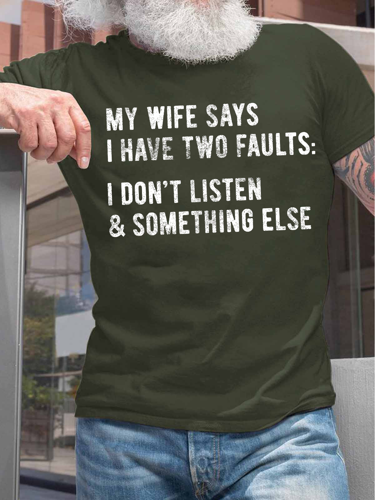 Men's My Wife Says I Only Have Two Faults I Don't Lisren And Something Else Funny Graphic Print Cotton Crew Neck Casual Text Letters T-Shirt