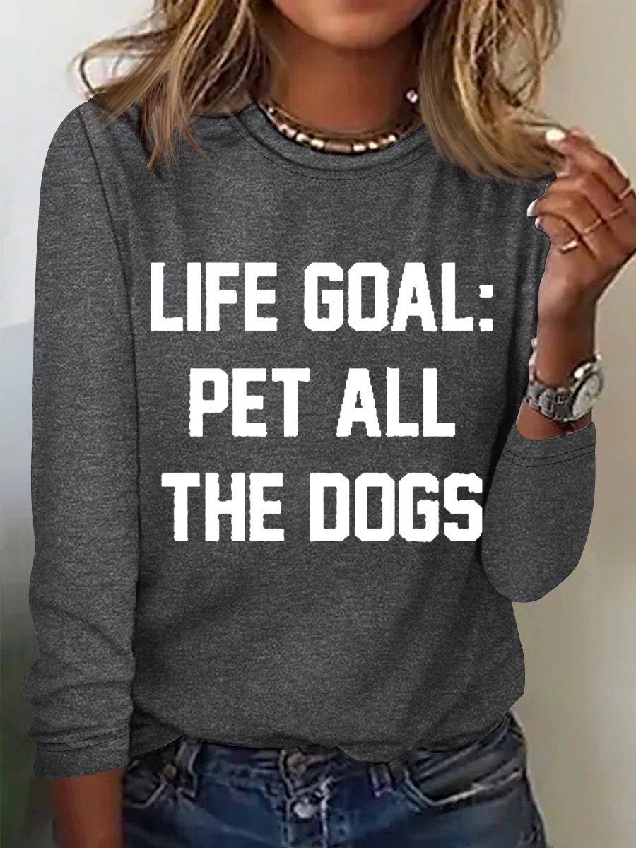 Women's Dog Lover Pet All The Dogs Simple Cotton-Blend Long Sleeve Top