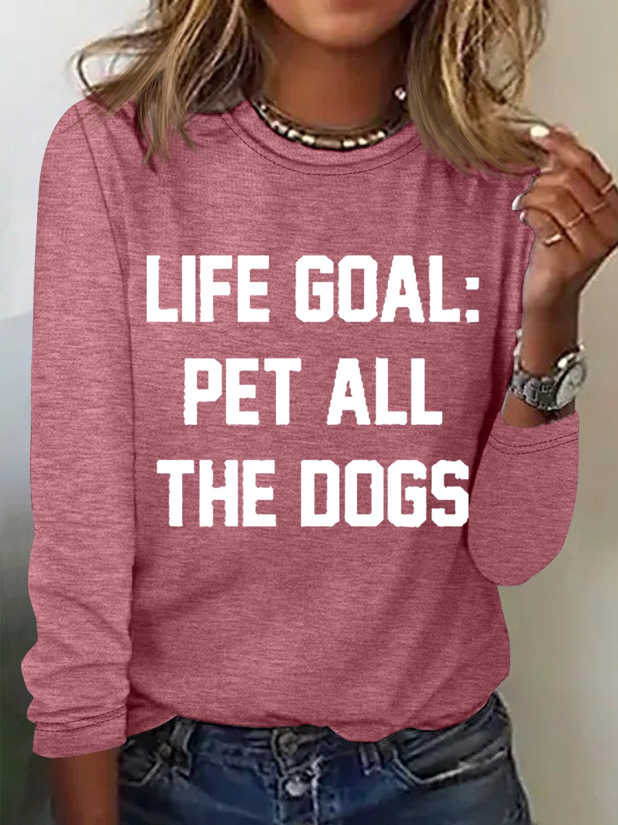 Women's Dog Lover Pet All The Dogs Simple Cotton-Blend Long Sleeve Top