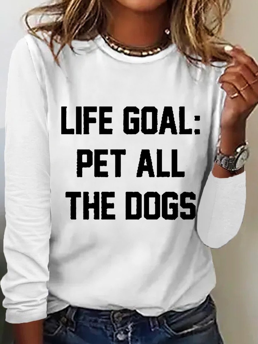 Women's Dog Lover Pet All The Dogs Simple Cotton-Blend Long Sleeve Top