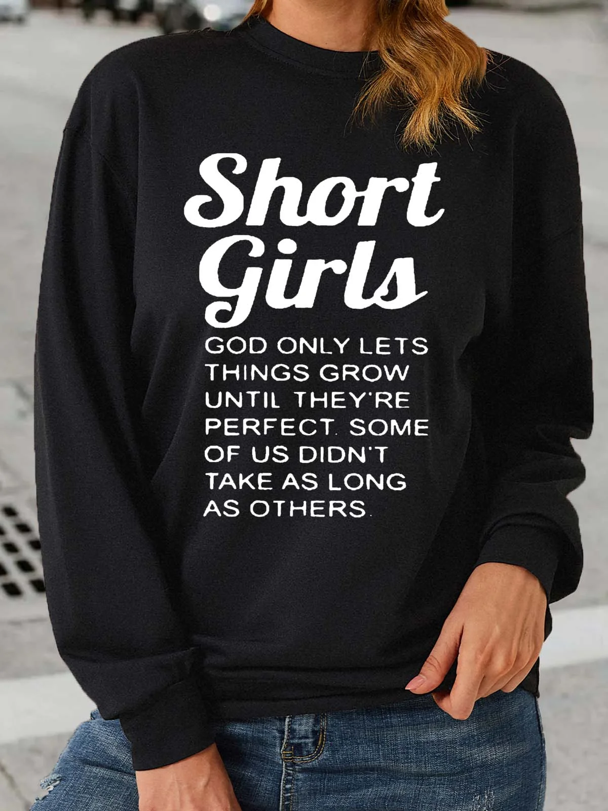 Women's Shorts Girls Print Casual Crew Neck Sweatshirt