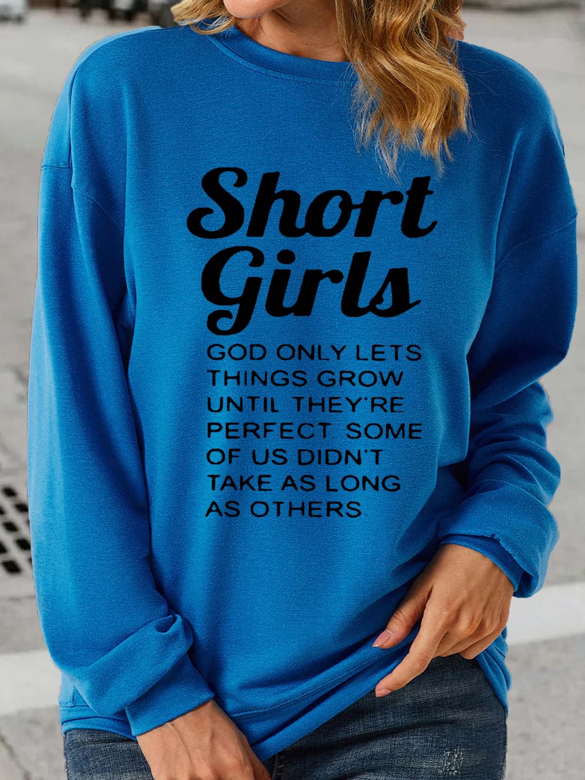 Women's Shorts Girls Print Casual Crew Neck Sweatshirt