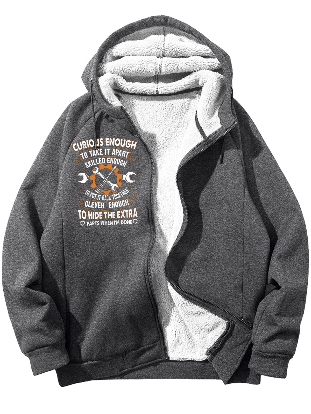 Men's Curious Enough To Take It Apart Skilled Enough To Put It Back Together Graphic Print Hoodie Zip Up Sweatshirt Warm Jacket With Fifties Fleece