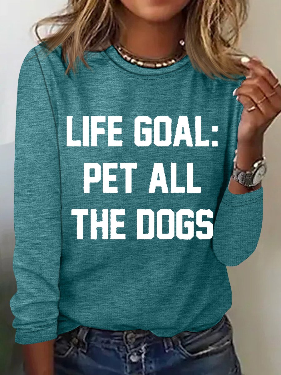 Women's Dog Lover Pet All The Dogs Simple Cotton-Blend Long Sleeve Top