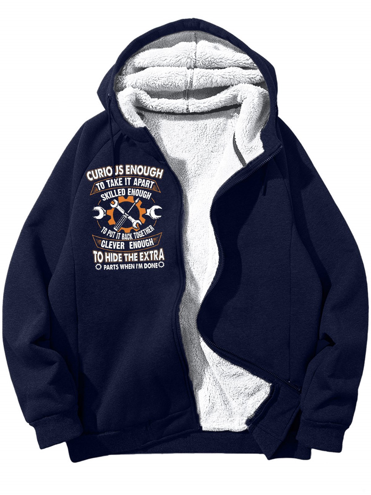 Men's Curious Enough To Take It Apart Skilled Enough To Put It Back Together Graphic Print Hoodie Zip Up Sweatshirt Warm Jacket With Fifties Fleece