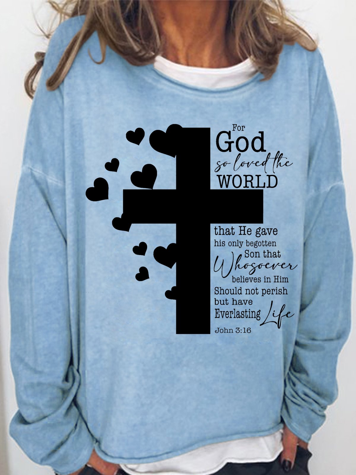 Women's For God So Loved The World Bible John 3 16 Text Letters Sweatshirt