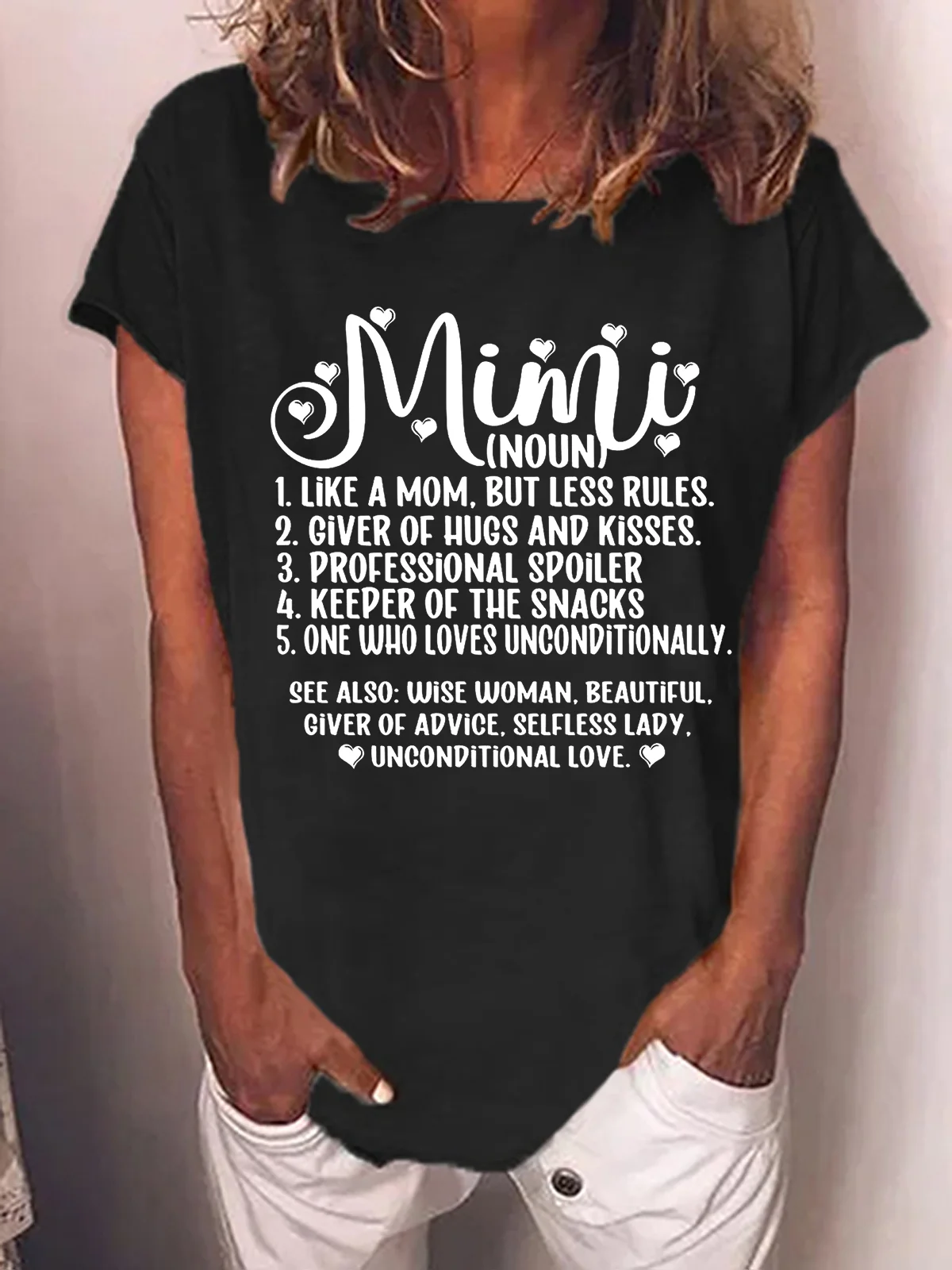 Women's Mimi Grandma Casual Crew Neck Heart T-Shirt