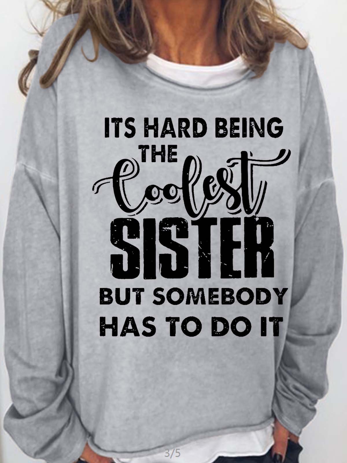 Women's Funny Sister Crew Neck Casual Letters Sweatshirt