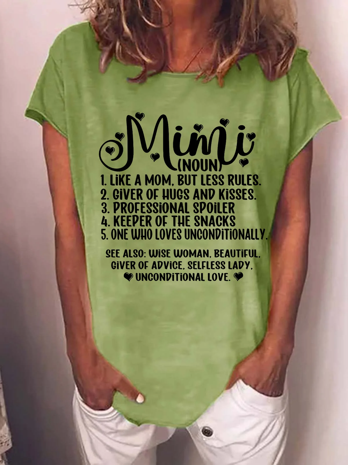 Women's Mimi Grandma Casual Crew Neck Heart T-Shirt